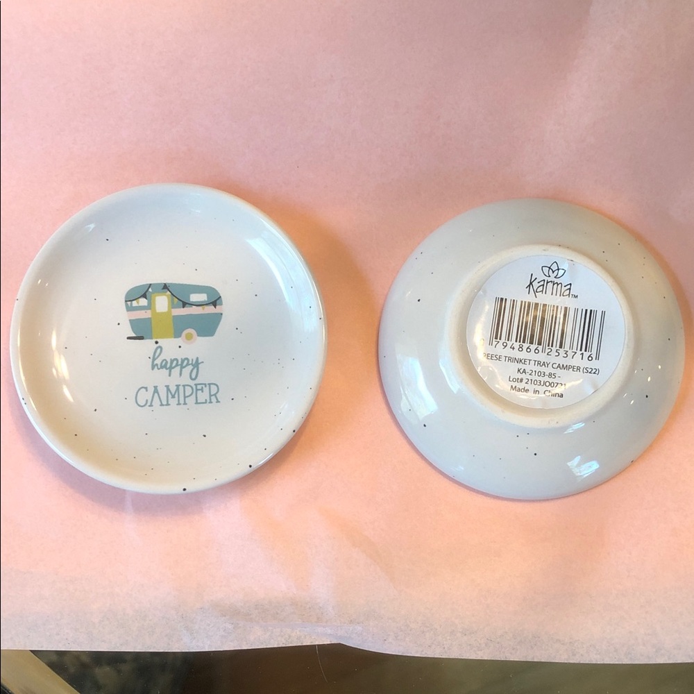 Karma Ceramic Trinket Dish in White with Teal and Yellow Camper
